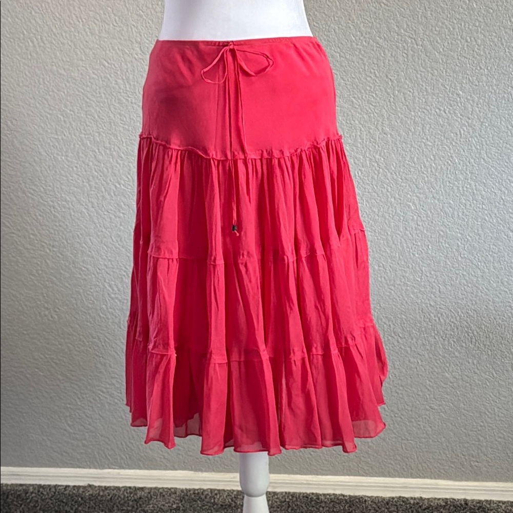 Express Pink Tie Front Midi Skirt